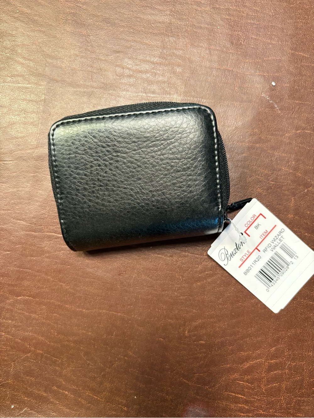 Buxton Black RFID Zip Card Wallet with Red ID Window